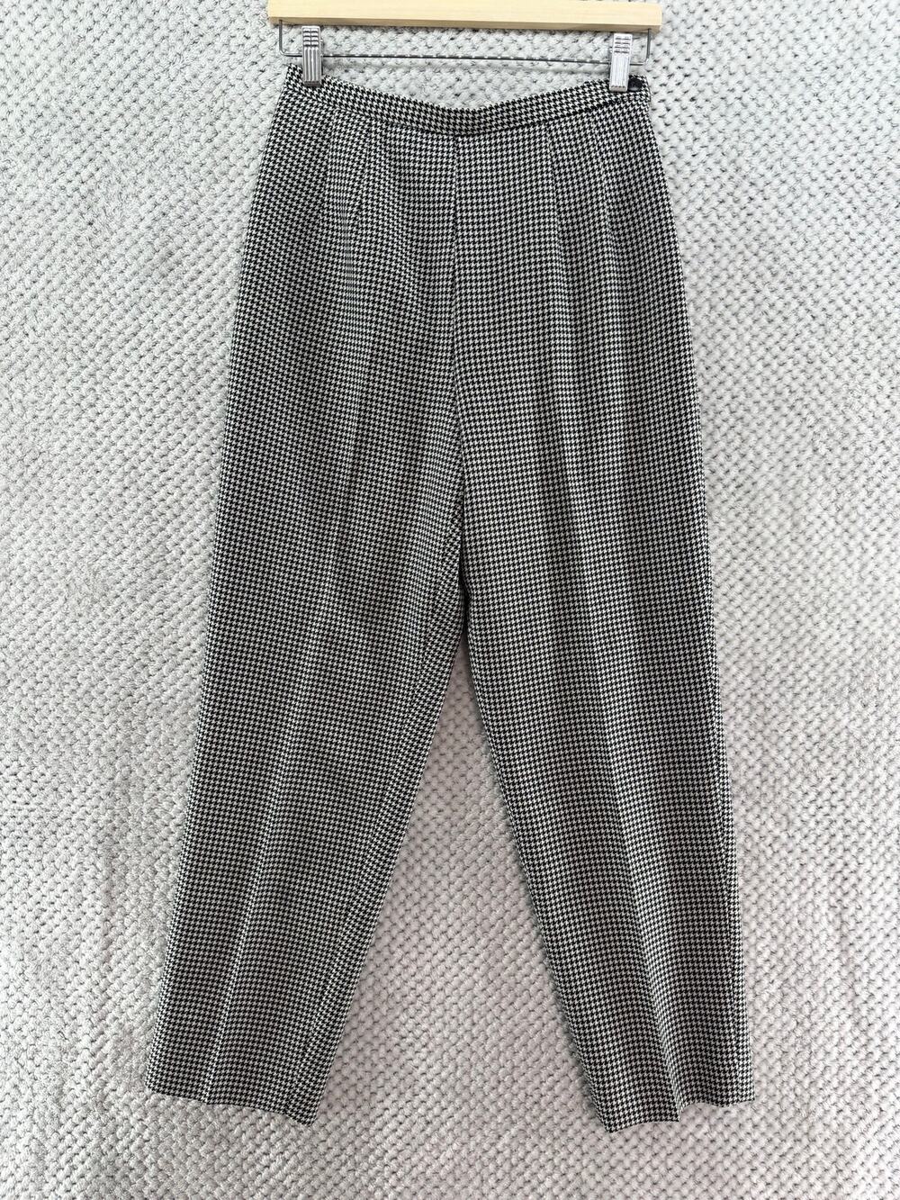 VTG Talbots Petite Wool Trouser Pants Womens 6P Black White Houndstooth Lined